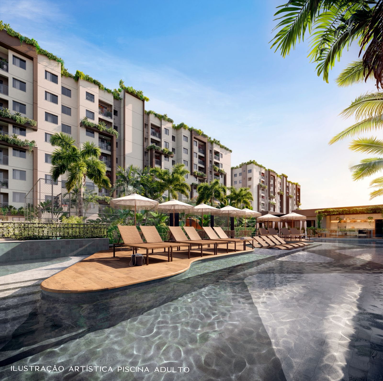 Piscina e área de lazer do Living Wellness Grajaú, no Grajaú RJ